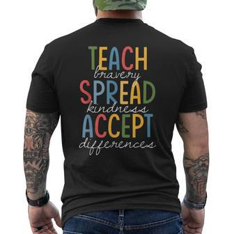 Teach Bravery Spread Kindness Accept Differences Autism Mens Back Print T-shirt - Seseable