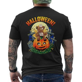 Teddy Halloween Bear Scary Little Bear Zombie On Pumpkin Mens Back Print T-shirt | Mazezy