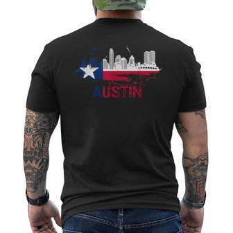 Texas State Flag Austin Skyline Austin Texas Skyline Men's T-shirt Back Print | Mazezy