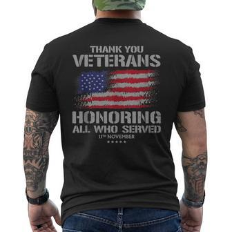Thank You Veterans Day Honoring All Who Served Us Flag Men's T-shirt Back Print - Monsterry AU
