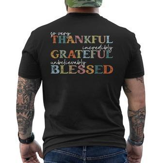 Thankful Grateful Blessed Happy Thanksgiving Day Men's T-shirt Back Print | Mazezy