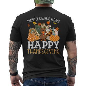 Thankful Grateful Blessed Happy Thanksgiving Turkey Pumpkin Men's T-shirt Back Print | Mazezy