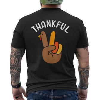 Thankful Peace Hand Sign For Thanksgiving Turkey Dinner Men's T-shirt Back Print - Seseable