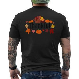 Thankful Thanksgiving With Pumpkins And Turkey Men's T-shirt Back Print - Thegiftio UK
