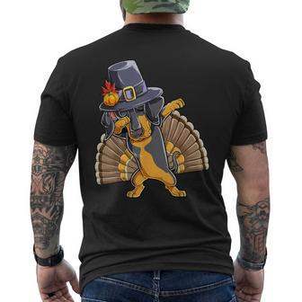 Thanksgiving Dabbing Dachshund Turkey Pilgrim Boys Dog Men's T-shirt Back Print | Mazezy