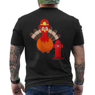 Thanksgiving Firefighter Turkey Day Mens Back Print T-shirt | Mazezy