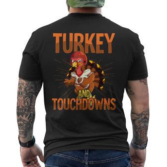 Thanksgiving Football Turkey And Touchdowns Men's T-shirt Back Print - Seseable