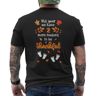 Thanksgiving Twin Baby Pregnancy Announcement Baby Feet Mens Back Print T-shirt | Mazezy