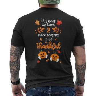 Thanksgiving Twin Baby Pregnancy Announcement Pumpkin Mens Back Print T-shirt | Mazezy