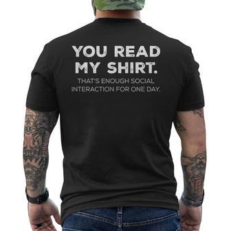Thats Enough Social Interaction For 1 Day Funny You Read My Mens Back Print T-shirt - Seseable