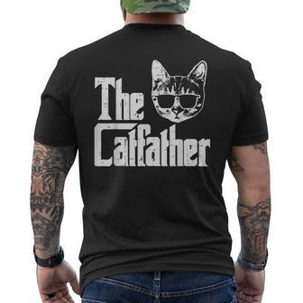 The Catfather Funny Cat Dad Fathers Day Movie Pun Papa Men Men's Crewneck Short Sleeve Back Print T-shirt