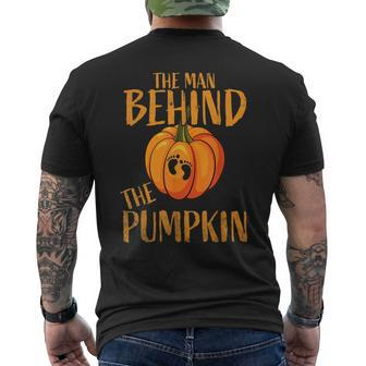 The Man Behind The Pumpkin Halloween Pregnancy Gift Pumpkin Funny Gifts Mens Back Print T-shirt | Mazezy