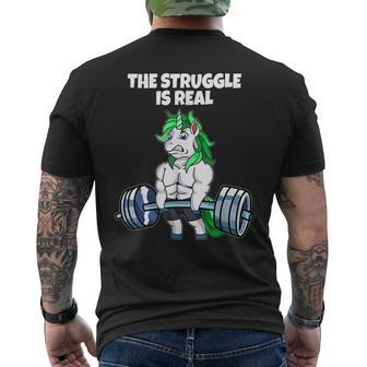 The Struggle Is Real Weight Lifting Unicorn Funny T Weight Lifting Funny Gifts Mens Back Print T-shirt | Mazezy
