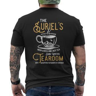 The Suriels Tea Co Spill The Tea Book Lovers Mens Back Print T-shirt | Mazezy