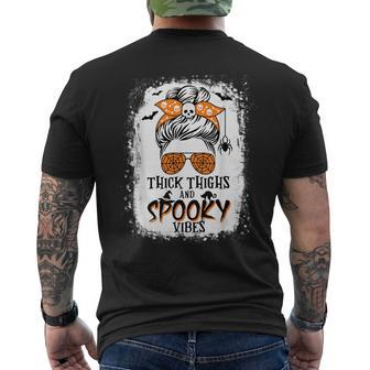 Thick Thighs And Spooky Vibes Halloween Messy Bun Funny  Mens Back Print T-shirt