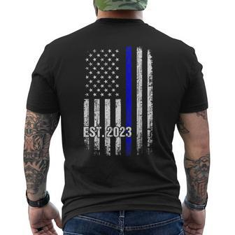 Thin Blue Line American Flag Est 2023 Police Officer Mens Back Print T-shirt | Mazezy
