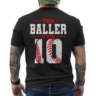 This Baller Is Now 10 Birthday Baseball Theme Bday Party Mens Back Print T-shirt - Thegiftio UK