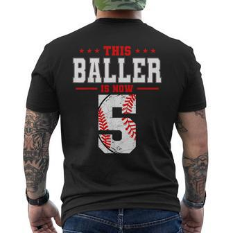 This Baller Is Now 5 Birthday Baseball Theme Bday Party Mens Back Print T-shirt - Monsterry