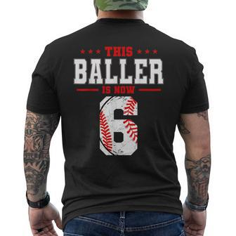 This Baller Is Now 6 Birthday Baseball Theme Bday Party Mens Back Print T-shirt - Seseable