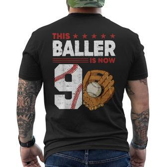 This Baller Is Now 9 Birthday Baseball Theme Bday Party Mens Back Print T-shirt - Monsterry