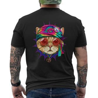 Tie Dye Cat Hippy Cat Peace Sign Cat Lover Men's T-shirt Back Print | Mazezy