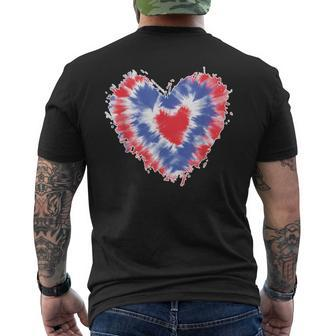 Tie Dye Heart Usa Flag Colors Blue Red & White 4Th Of July Men's T-shirt Back Print | Mazezy