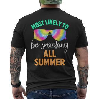 Tie Dye Most Likely To Be Snacking All Summer Mens Back Print T-shirt | Mazezy