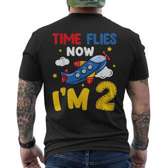 Time Flies Now Im 2 2Nd Birthday Airplane Decoration Party Mens Back Print T-shirt - Seseable