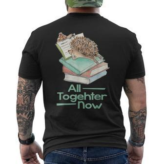 All Together Now Summer Reading 2023 Hedgehog Snail Book Fun Men's Back Print T-shirt | Mazezy