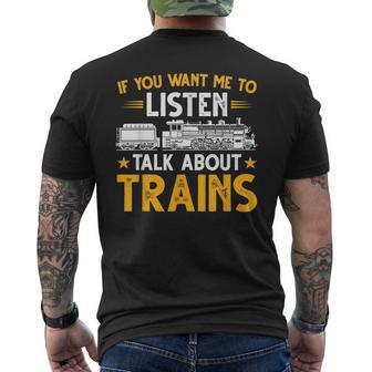 Train Talk About Trains Locomotive Men's T-shirt Back Print - Seseable