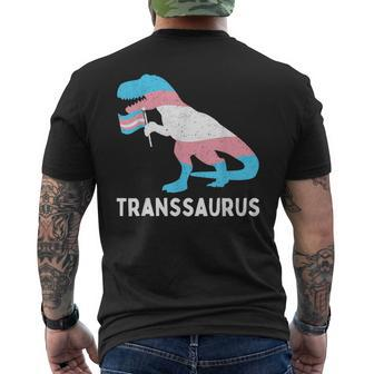 Trans Pride Flag Transgender Dino Transsaurus Rex Dinosaur  Mens Back Print T-shirt