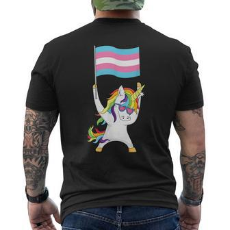 Transgender Flag Unicorn Trans Pride Lgbtqia Nonbinary Ftm Mens Back Print T-shirt | Mazezy