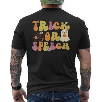 Trick Or Speech Retro Halloween Speech Pathology Assistant Men's T-shirt Back Print - Monsterry