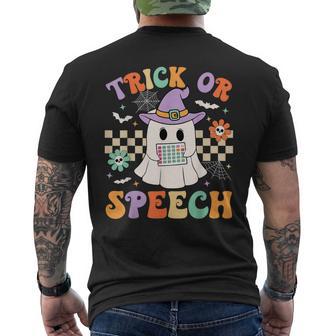 Trick Or Speech Retro Slp Halloween Speech Therapy Halloween Men's T-shirt Back Print - Monsterry DE