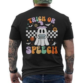 Trick Or Speech Retro Slp Halloween Speech Therapy Halloween Men's T-shirt Back Print - Seseable