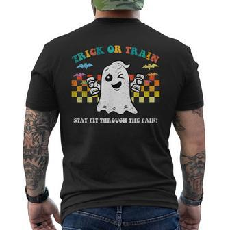 Trick Or Train Ghost Halloween Costume Fitnes Gym Workout Men's T-shirt Back Print - Monsterry