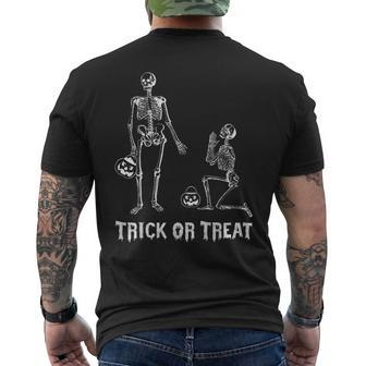 Trick Or Treat Halloween Funny Skeleton Friends Mens Back Print T-shirt | Mazezy UK