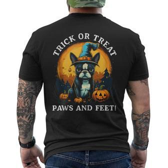 Trick Or Treat Paws And Feet Boston Terrier Halloween Puppy Men's T-shirt Back Print | Mazezy