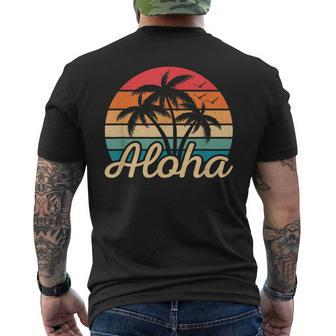 Tropical Hawaiian Retro Palm Tree Sunset Aloha Hawaii Beach Mens Back Print T-shirt | Mazezy