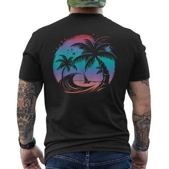 Tropical Palm Trees With Sailboat Beach Island Sunset Mens Back Print T-shirt - Seseable