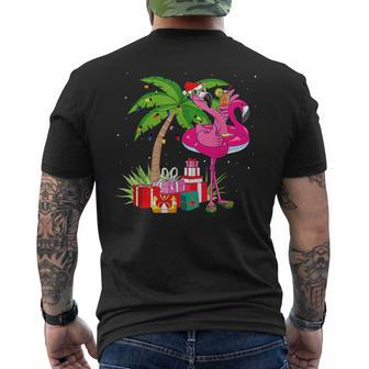 Tropical Pink Flamingo Christmas In July Summer Palm Tree Flamingo Funny Gifts Mens Back Print T-shirt | Mazezy