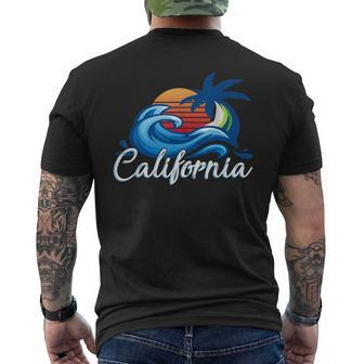 Tropical Sunset Cali Beach Waves Surfing Usa California Men's T-shirt Back Print | Mazezy
