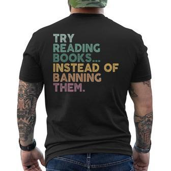 Try Reading Books Instead Of Banning Them Read Banned Books Men's Back Print T-shirt | Mazezy