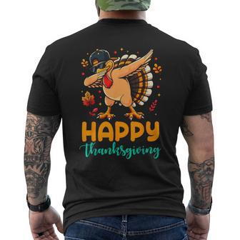 Turkey Dabbing Happy Thanksgiving Day Pilgrim Boys Men Men's T-shirt Back Print - Seseable