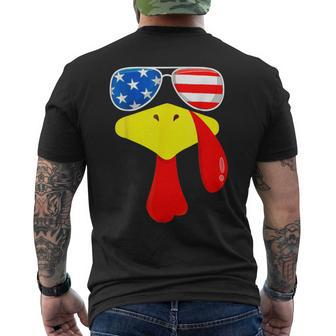 Turkey Face Thanksgiving Cute American Flag Sunglasses Men's T-shirt Back Print - Seseable