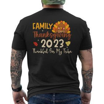 Turkey Family Thanksgiving 2023 Thankful For My Tribe Group Men's T-shirt Back Print - Seseable