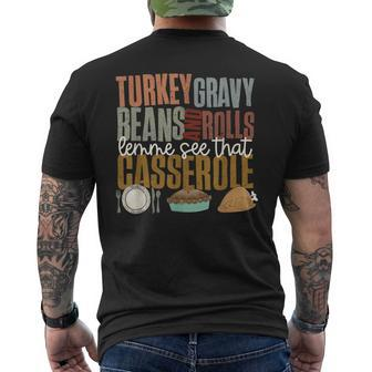 Turkey Gravy Beans Rolls Casserole Retro Thanksgiving Autumn Men's T-shirt Back Print - Thegiftio UK