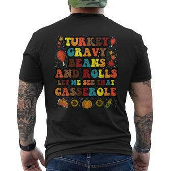Turkey Gravy Beans And Rolls Thanksgiving Day Men's T-shirt Back Print - Seseable