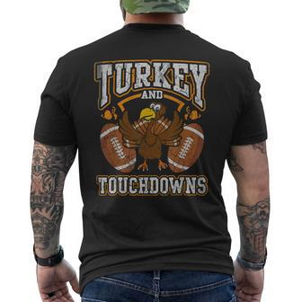 Turkey And Touchdowns Football Retro Thanksgiving Boys Men's T-shirt Back Print - Seseable