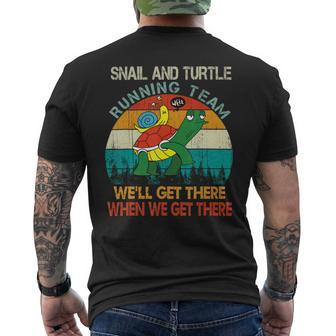 Turtle And Snail Running Team We Will Ge Mens Back Print T-shirt - Monsterry